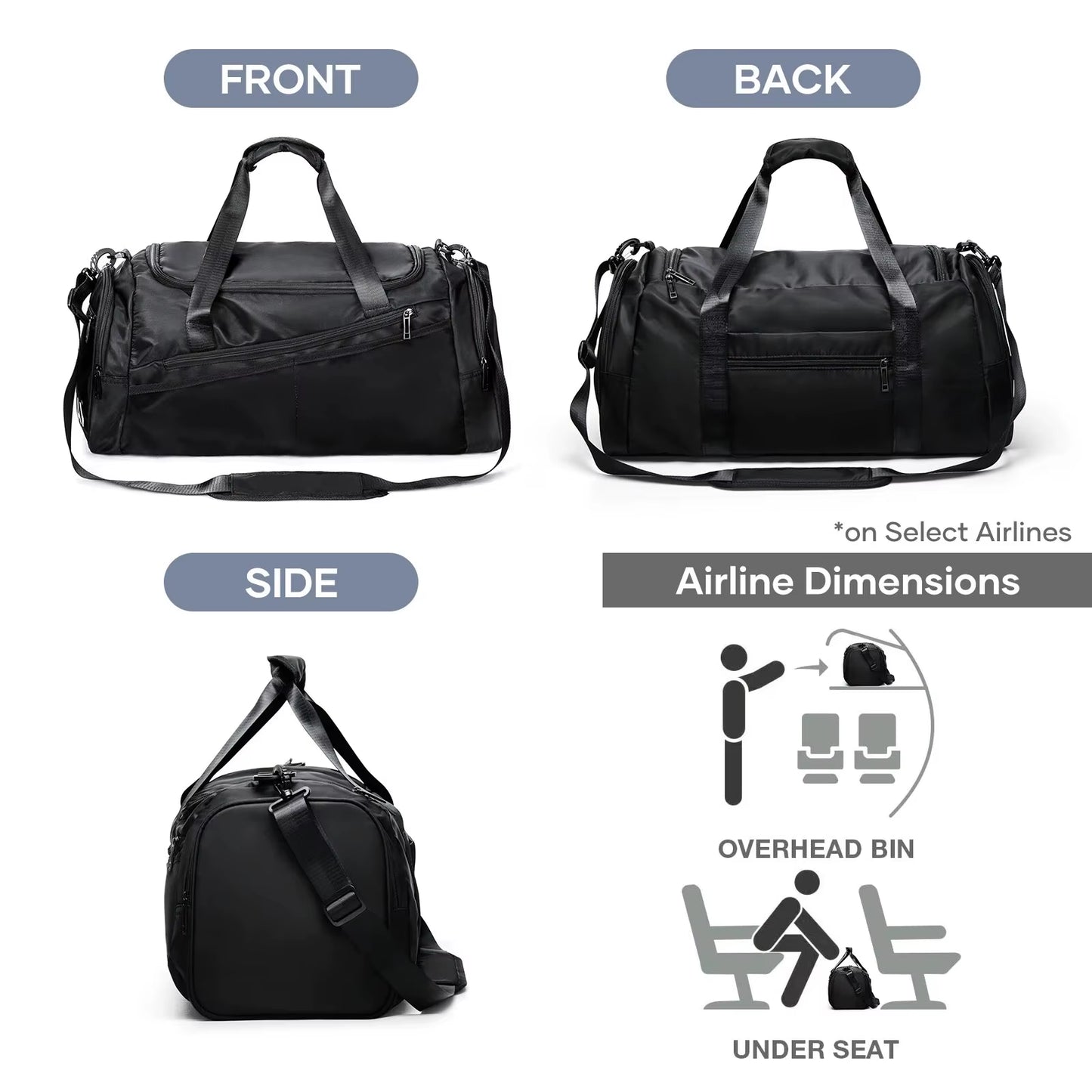 40L Foldable Gym Bag – Lightweight Travel Duffel with Shoe Compartment