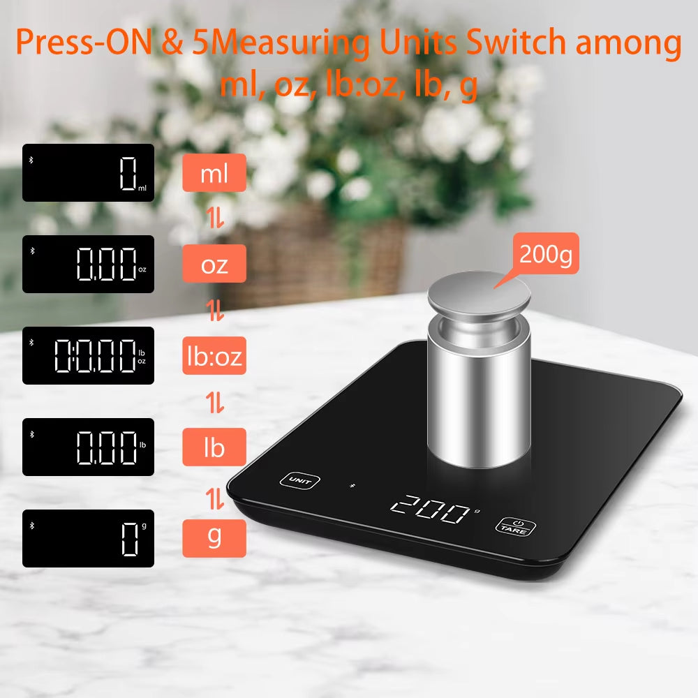 NutriTrack Smart Kitchen Scale – Bluetooth-Enabled Precision Weighing for Meal Prep & Macros
