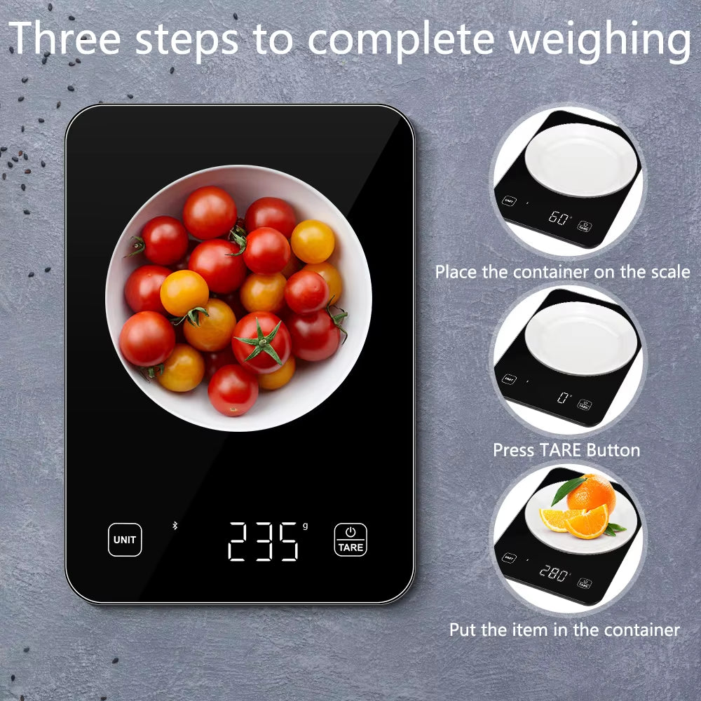NutriTrack Smart Kitchen Scale – Bluetooth-Enabled Precision Weighing for Meal Prep & Macros