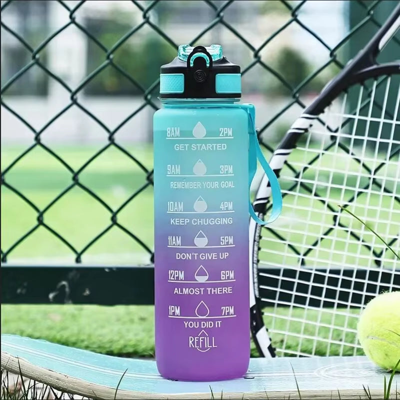 HydroTrack 32 – Leakproof 32oz Motivational Sports Water Bottle with Straw