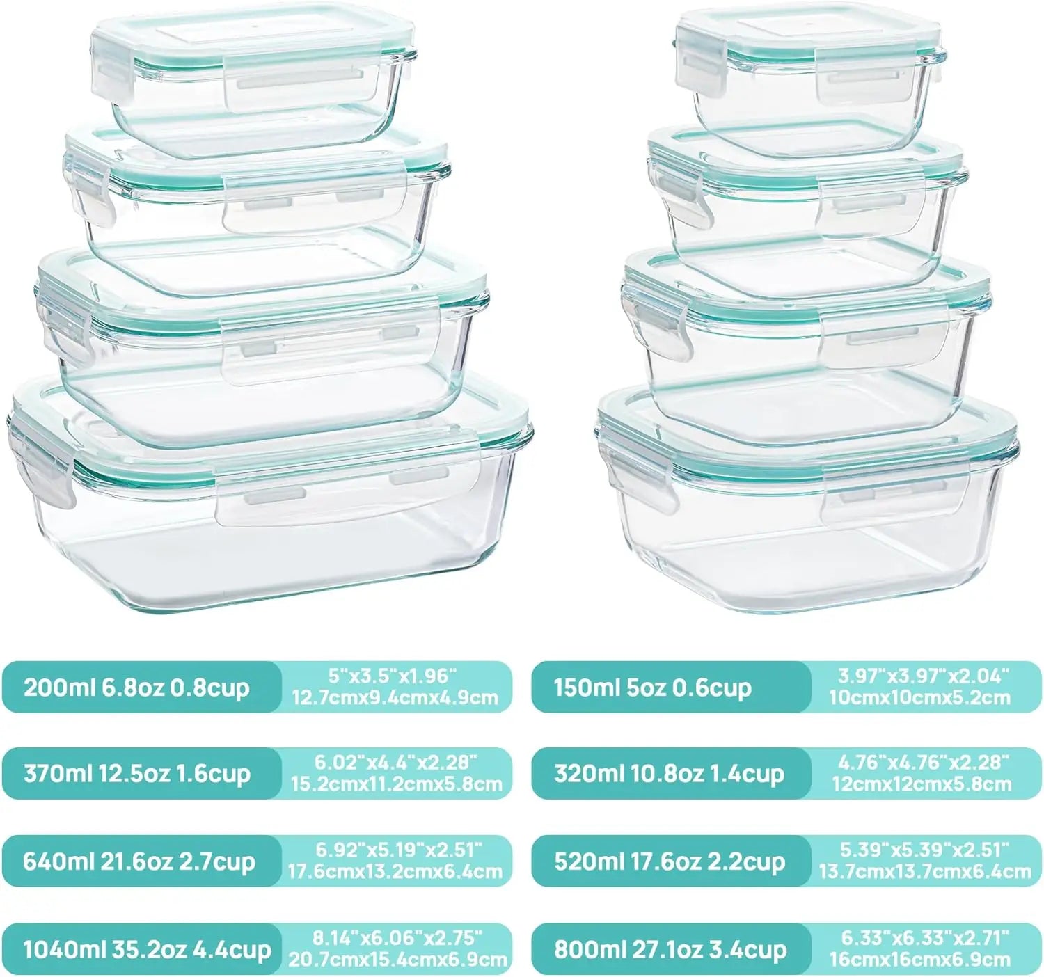 CoreGlass 8-Pack – Premium Glass Meal Prep Container Set