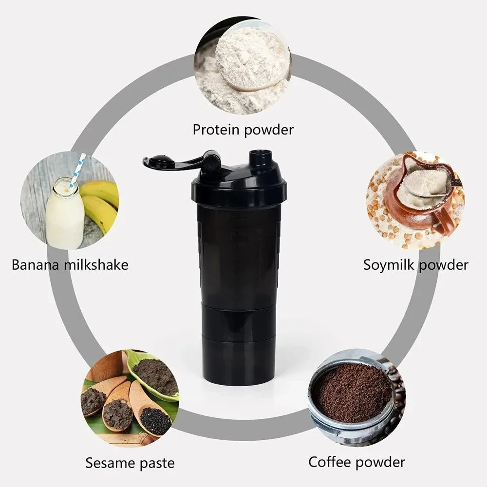3-Layer 600ml Shaker Bottle – Mix, Store, & Sip with Zero Clumps