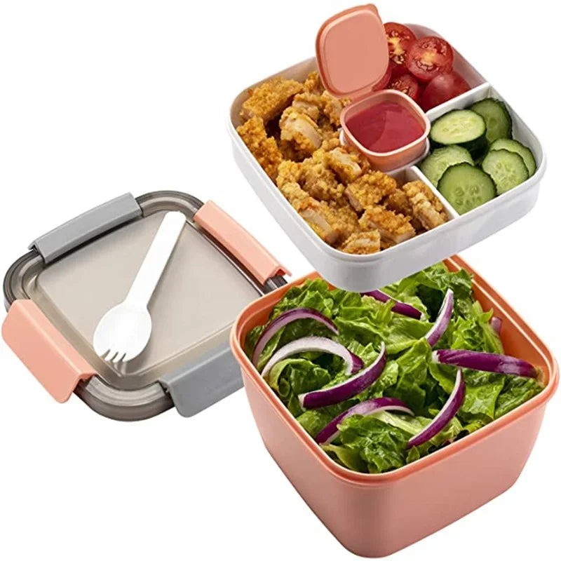 FuelPortion+ 38oz Salad Container – Leakproof Meal Prep Bowl with Dressing Cup & Fork