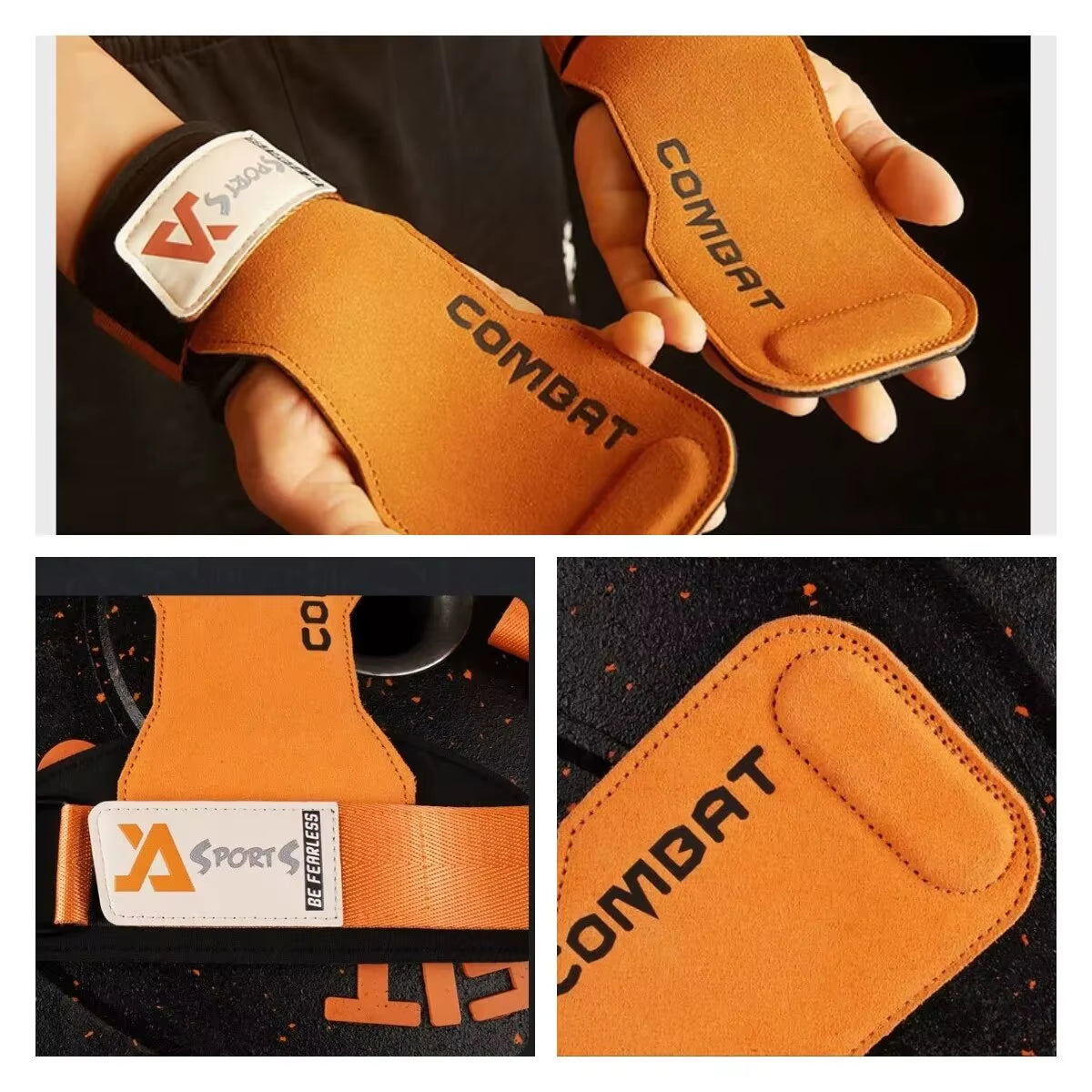 3-Layer Leather Lifting Grips with Wrist Support – Durable Hand Protection for Push & Pull Training