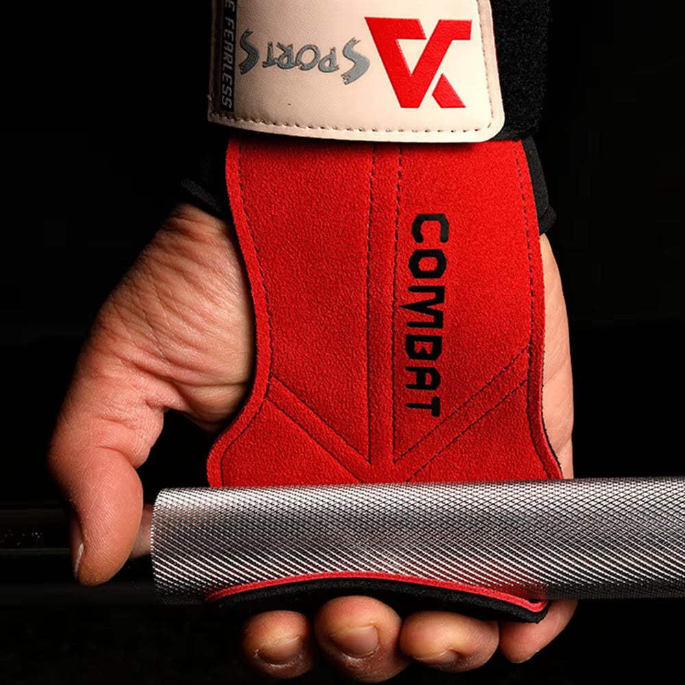 3-Layer Leather Lifting Grips with Wrist Support – Durable Hand Protection for Push & Pull Training
