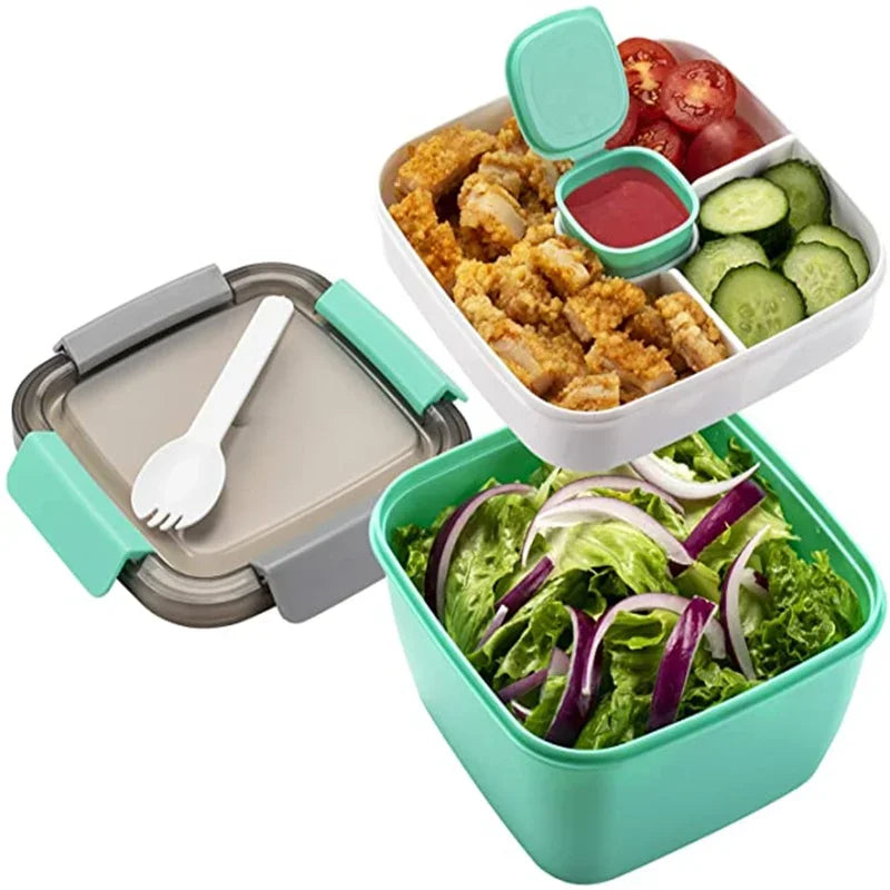 FuelPortion+ 38oz Salad Container – Leakproof Meal Prep Bowl with Dressing Cup & Fork