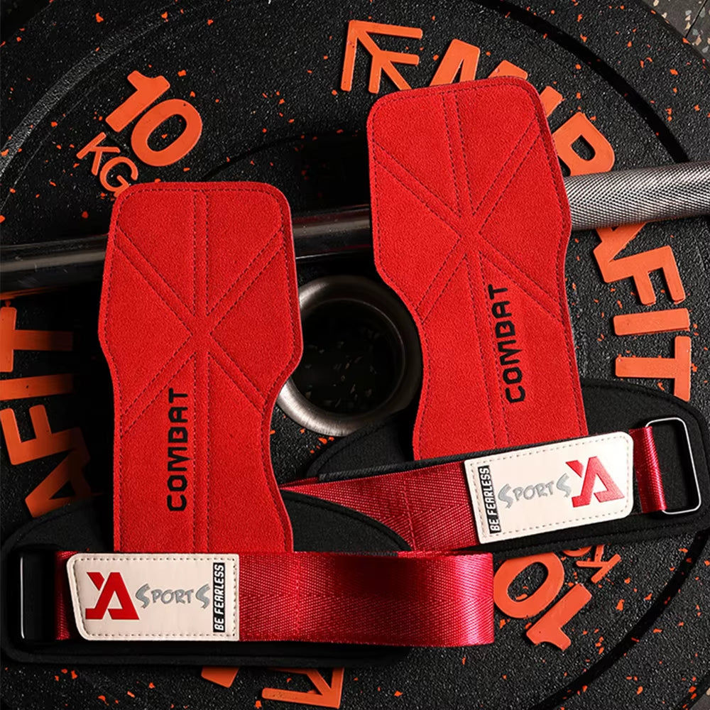 3-Layer Leather Lifting Grips with Wrist Support – Durable Hand Protection for Push & Pull Training