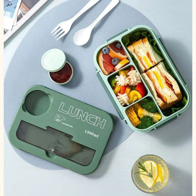 FuelPortion+ 1300ml Bento Lunch Box with Leakproof Lid & Built-in Cutlery