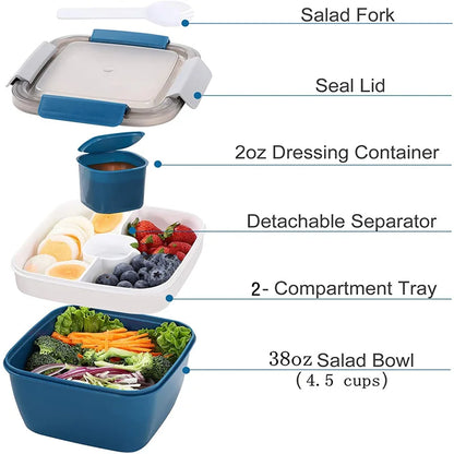 FuelPortion+ 38oz Salad Container – Leakproof Meal Prep Bowl with Dressing Cup & Fork