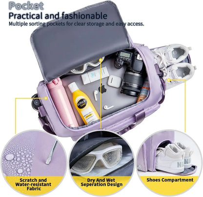 37L Women’s Gym & Travel Duffel Bag – Waterproof, Foldable, with Shoe & Wet Compartments