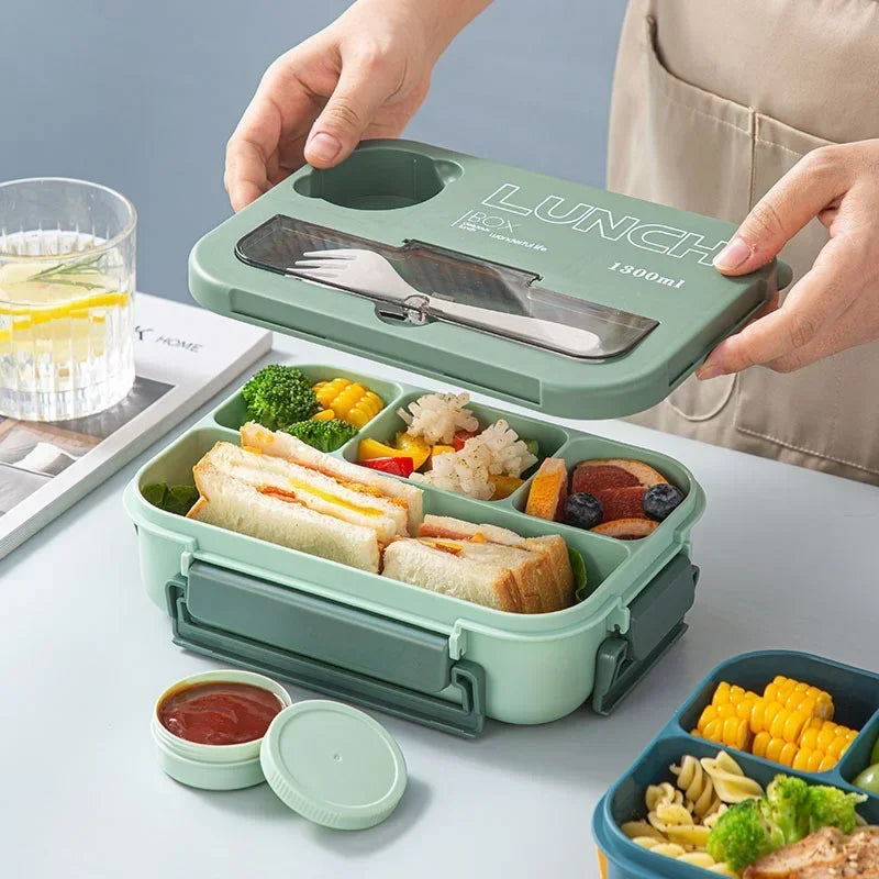 FuelPortion+ 1300ml Bento Lunch Box with Leakproof Lid & Built-in Cutlery