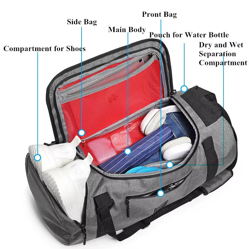XC Multifunction Gym Bag – Travel-Ready Sport Duffle with Shoe Compartment & Wet/Dry Separation