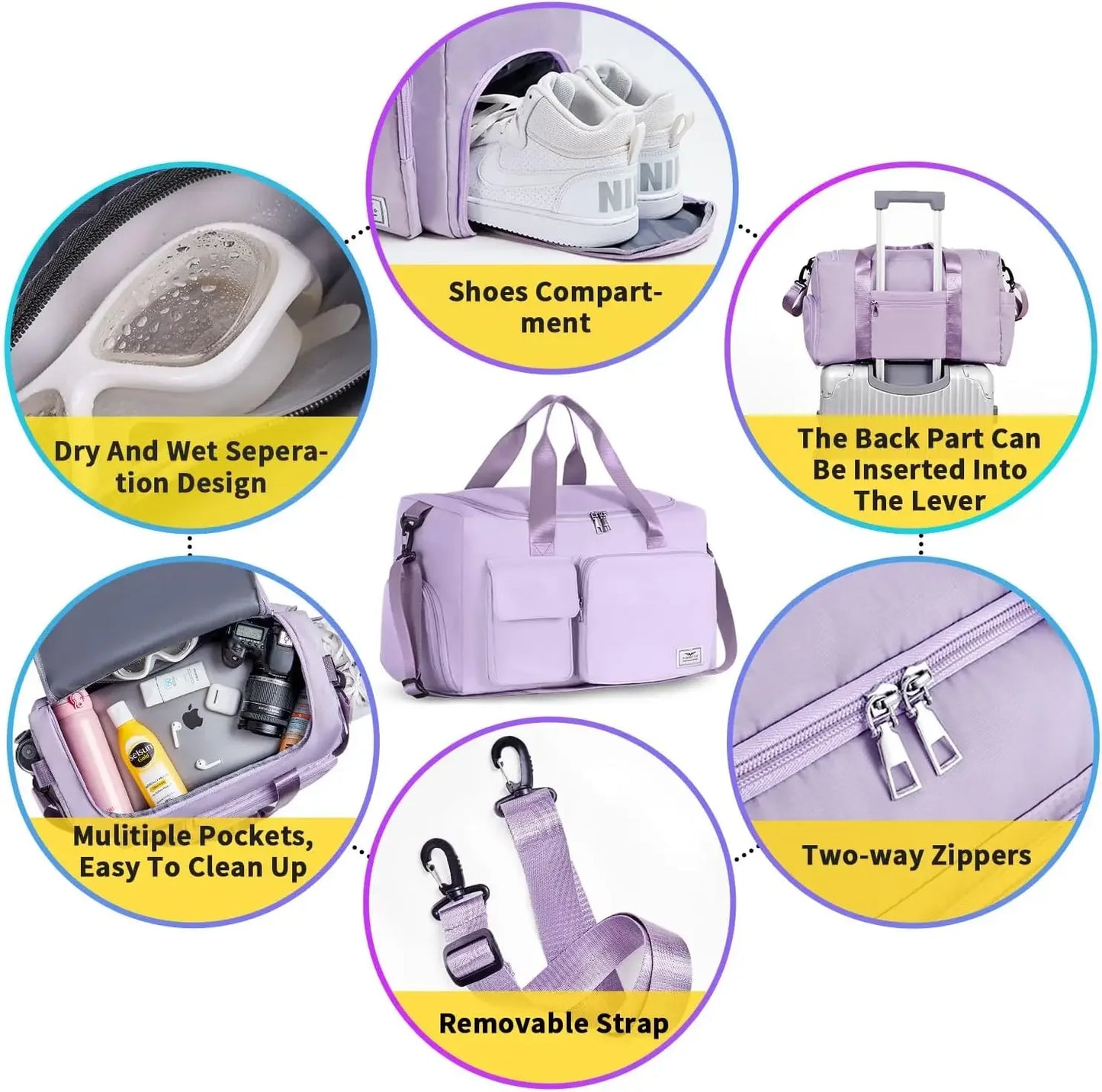 37L Women’s Gym & Travel Duffel Bag – Waterproof, Foldable, with Shoe & Wet Compartments