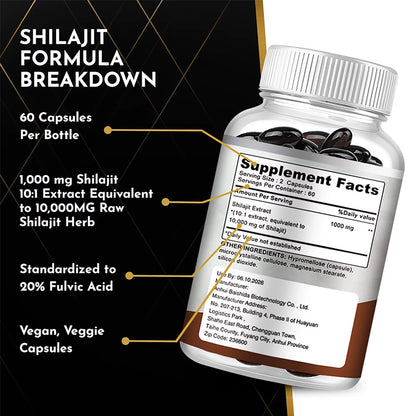 Shilajit Extract Capsules – 10:1 Concentrate for Energy, Focus, Immunity & Detox (120 Count)
