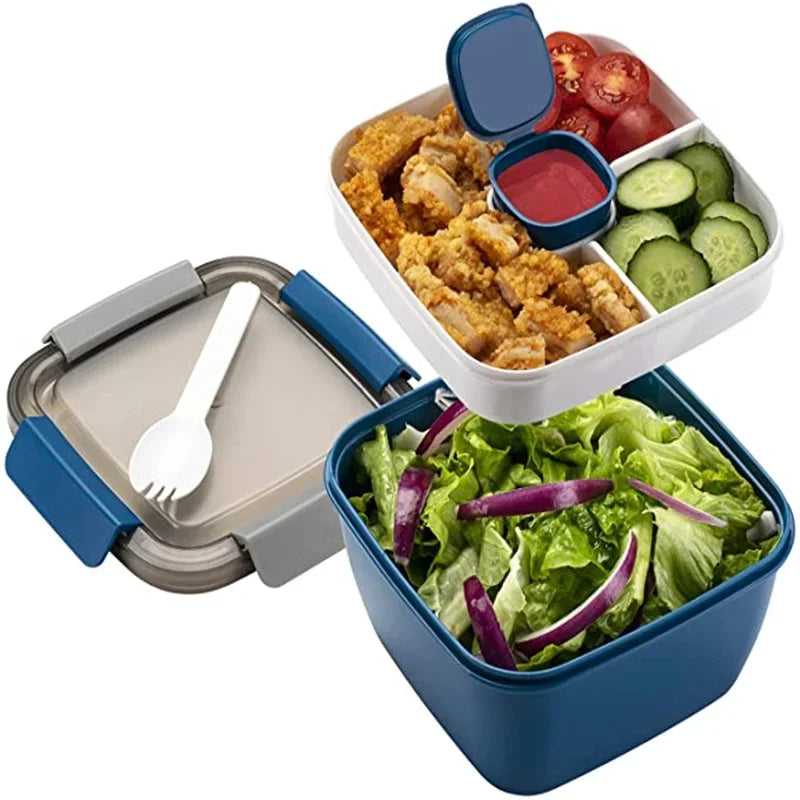 FuelPortion+ 38oz Salad Container – Leakproof Meal Prep Bowl with Dressing Cup & Fork